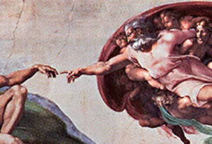 Photo of Michaelangelo's painting of the creation of Adam